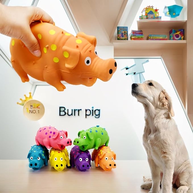 Pet Toys for Aggressive Chewers - Fun Interactive Dog Toys, Tough Indestructible Pig That Vocalizes (Yellow)
