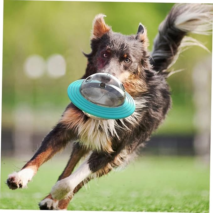 Dog Puzzle Toy, Sky Blue UFO Shapped Treat Dispenser, Food Dispensering Ball for Training and Metal Stimulation,Multifunctional Rolling Leakage Dvice