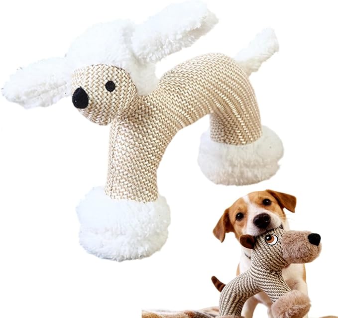 Drkicsy Linen Dog Toys for Aggressive Chewers, Durable Plush Dog Squeak Toys, Indestructible Dogs Chew Toy for Indoor Interactive Play (Beige)