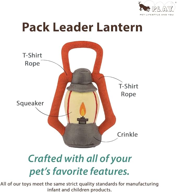 P.L.A.Y. Cute Plush Dog Toys - Camping, Outdoor Themed Durable Squeaker Chew Toy, Great for Puppies & Small, Medium, Large Dogs - Machine Washable, Recycled Materials (Camp Corbin Pack Leader Lantern)