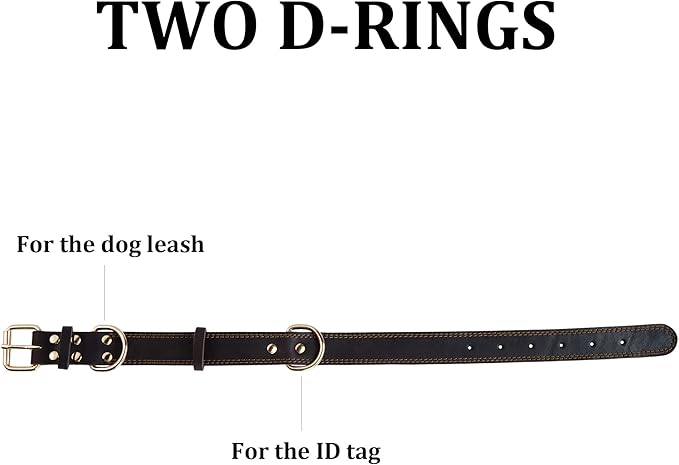 Genuine Leather Dog Collar, Heavy Duty Wide Dog Collar for Small, Medium, Large and Extra Large Dog (XL: 1.4" Wide for 18.6"-25.8" Neck, Dual Stitch - Black)