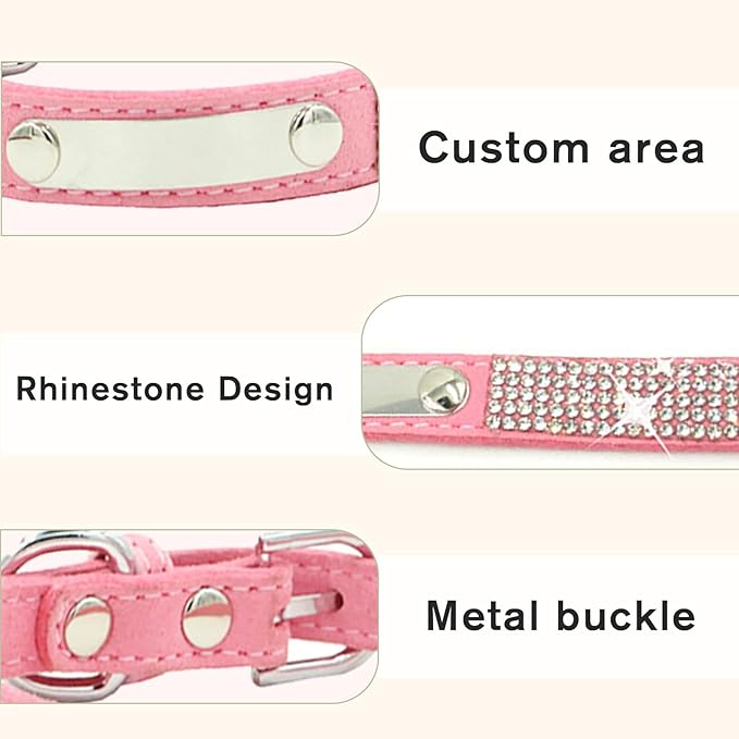 Personalized Dog Collar with Rhinestone Name Tag - Glitter Polyester Collar Adjustable [Pink，S]