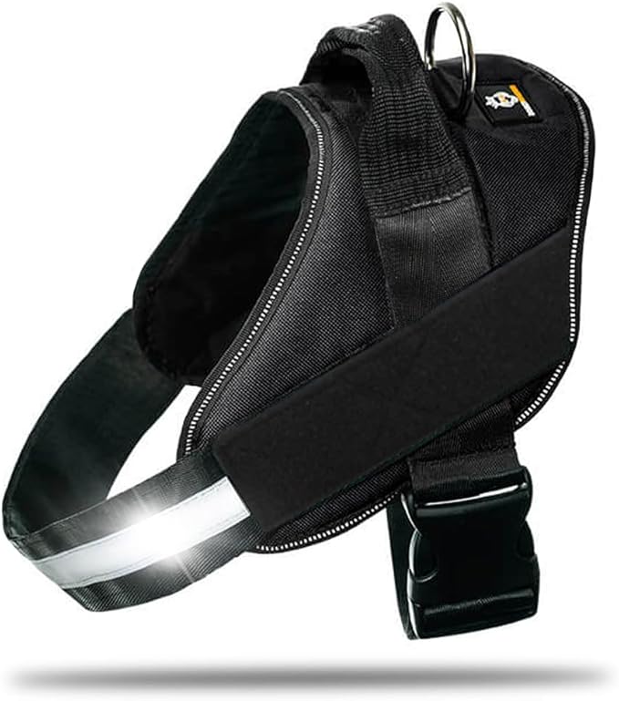 Non Pull Dog Harness with Patch Panels and Handle, Adjustable, Reflective, No Choke, Heavy Duty Easy On Service Dog Vest Harnesses for Medium Large Small Sized Dogs - Black, L