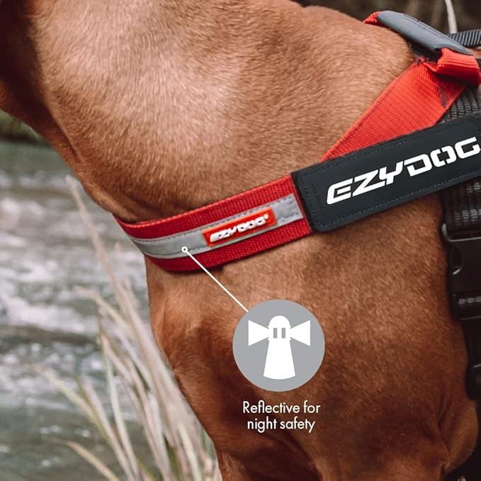 EzyDog Express Dog Harness - Adjustable Dog Harness for Large, Medium, and Small Dogs with Padded Ergonomic Anti-Chafing Design, Grip Handle, & Easy Side Buckle (L, Black)