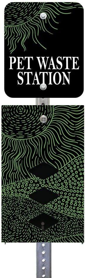 DISPENSE-ART™ collection "Rolling Hills - Black" - Custom UV printed design on rust-proof aluminum 7' dog waste station with 400 dog waste roll bags