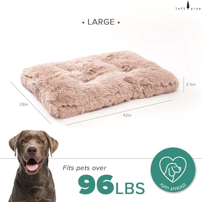 Gusseted Essential Dog Mat, Plush Pet Bed - Deluxe Sleeping Mat for Large or Multiple Dogs - Fluffy, Recycled Fiber Filling, Machine Washable, Fits in Crate (Shaggy Tan, Large)