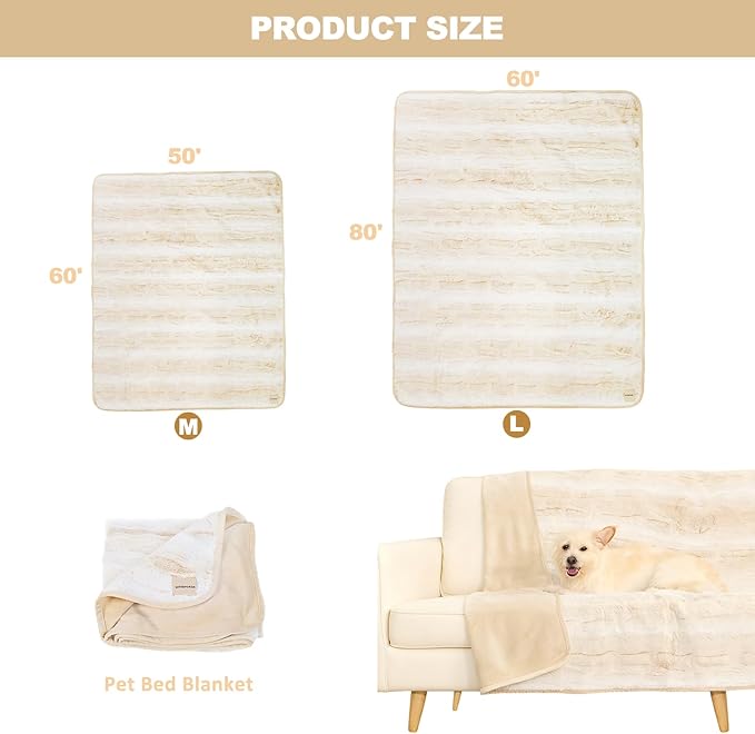 Extra Large Waterproof Pet Blanket, 60"x50", Velvet & Faux Snow Leopard Fur, All-Weather Throw for Sofa, Camping, Travel (Large)