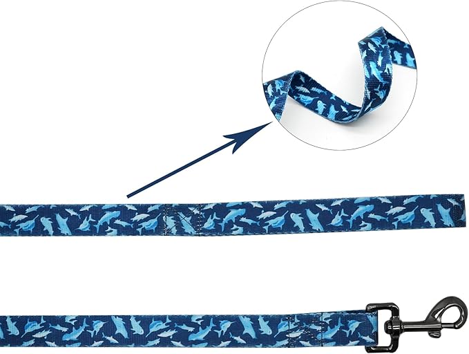 Elegant little tail Dog Collar with Leash, Shark Print Pet Collar Leash Adjustable Collar for Small Medium Large Dogs Soft Puppy Collars with Quick Release Buckle Girl Boy Dog Collars