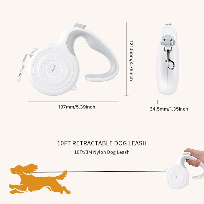 AutoBrake Retractable Dog Leash for Medium and Large Dogs, 360° Tangle-Free Dog Leash and 16Ft Strong Nylon Tape, Ergonomically Comfortable and Lightweight Grip Handle (White)