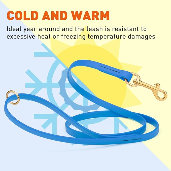 Viper Biothane K9 Working Dog Leash Waterproof Lead for Tracking Training Schutzhund Odor-Proof Long Line with Solid Brass Snap for Puppy Medium and Large Dogs 6ft, Cerulean Blue