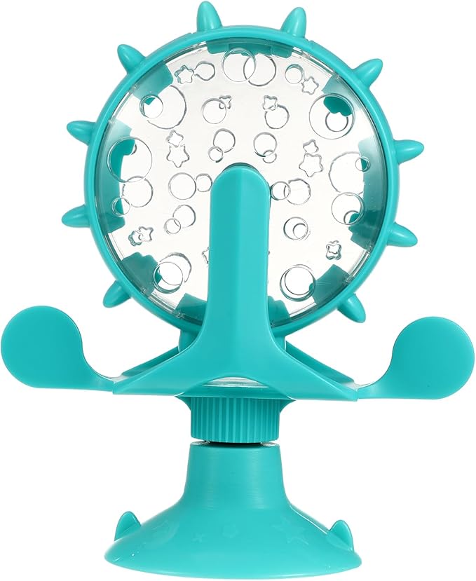 Windmill Cat Treat Dispenser Toy : 360 Degree Rotating Cat Treat Feeder with Suction Cup for Puppies Kitten, 5.11X1.57X6.68in (Blue)