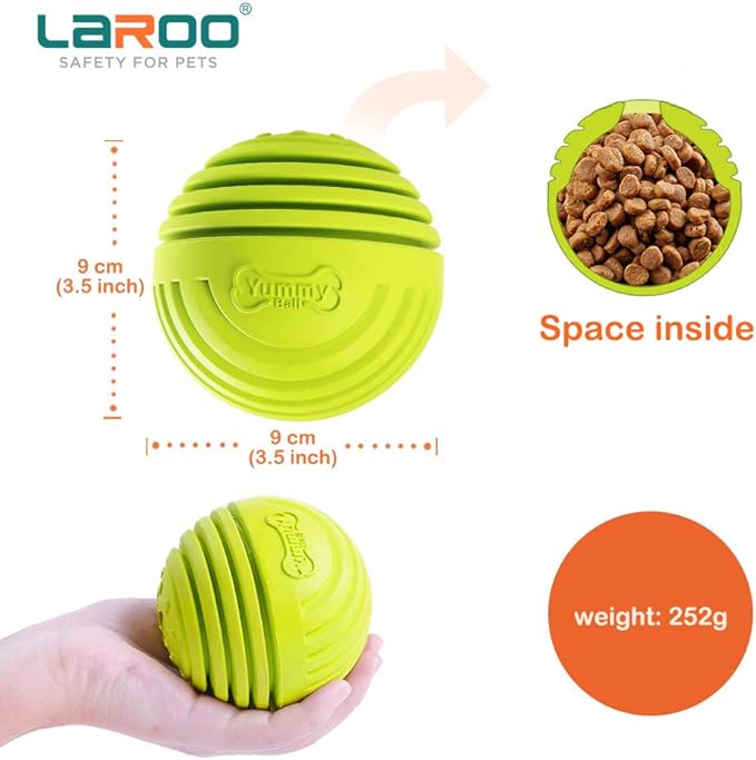 LaRoo Dog Feeder Puzzle Toy Ball, Natural Rubber Dog Chew Toy Snack Dispenser, Bite Resistant Interactive Dog Toy Treat Dispensing Aggressive Chewers for Small Medium Large Dog (9cm Ball Green)