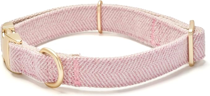 Soft Cotton Hemp Dog Collar with Metal Buckle Adjustable Twilled Dog Collars for Female Small Medium Large Dogs(Pink,Large)