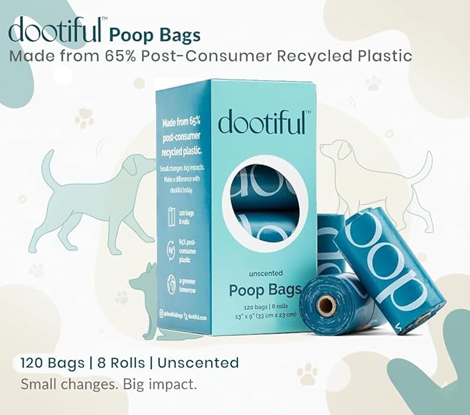 Dog Poop Bags - 120 Unscented Bag, 65% Recycled Materials, Tear Resistant Pet Bags for Poop - 8 Rolls, 100% Leak Proof - Extra Thick, Eco-Friendly Doggie Waste Bags for Hassle-Free Cleanup - Outdoor
