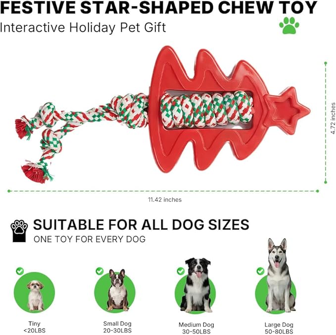 Festive Star-Shaped Chew Toy with Durable Rope - Interactive Holiday Pet Gift for Aggressive Chewers