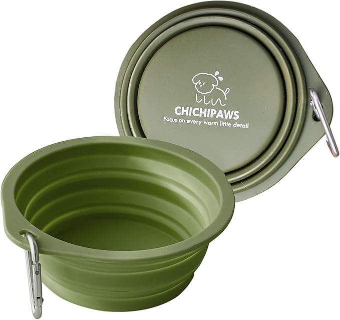 CHICHIPAWS Collapsible Pet Bowls, Portable Dog and Cat Dishes, 2 Pack Collapsible Water Bowls, Portable Pet Feeding Dish for Walking, Parking, Traveling, Camping with Carabiners (600ml)