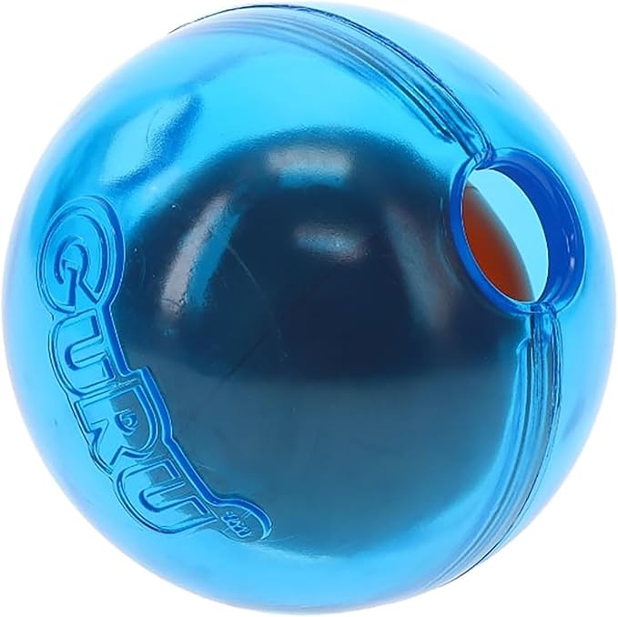 GURU Pet: Guru Ball - Medium Blue - Dog Toy, Hides & Dispenses Treats, Slow Feeding, Easy Loading, Durable Rubber, Roll-Bounce-Spin-Tumble-Solve-Play