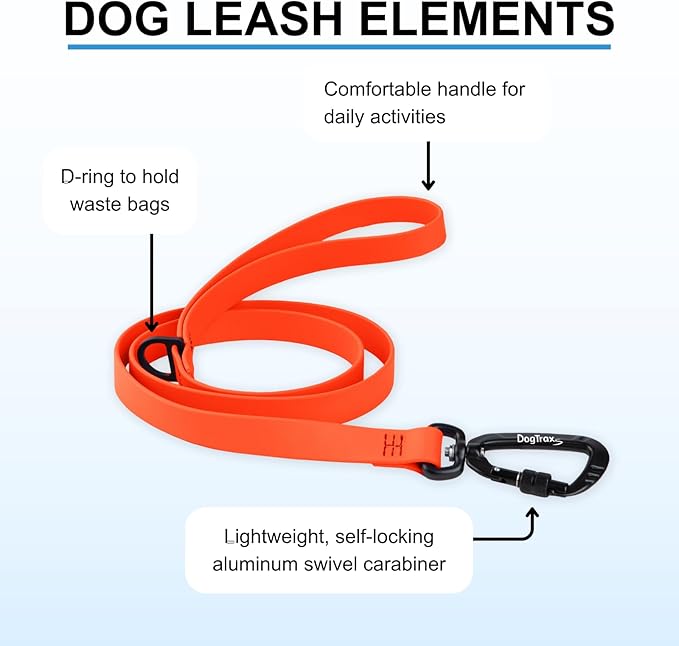 DogTraxs - Essential Dog Leash - Biothane Training Lead - for Small-Large Dogs -Waterproof & Odor Resistant -Self Locking Swivel Carabiner Durable - Made in USA - 3 Feet - Purple