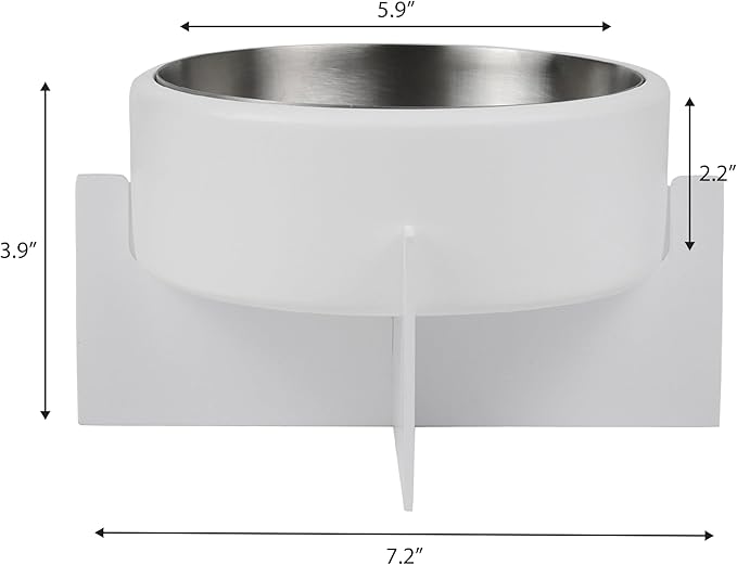 DBL3000B Intersecta Small/Medium Concrete and Stainless Steel Bowl 16oz (2 Cups) with Metal Stand Pet Feeder, White