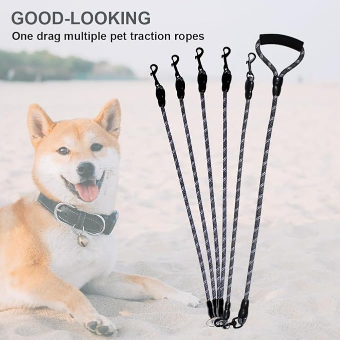Dual Dog Leash 360° Tangle-Free - Reflective Heavy Duty, Comfortable Handle for Small/Medium/Large Dogs, Support Multiple Rope Addition (Black 1, Five Leashes)
