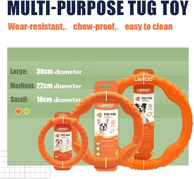 LaRoo Floatable Dog, Fetch Toy & Ring Tug Toy - Teething Relief, Catch, Water Fun, Pet Training Outdoor Durable Chew Toys for Small Medium Dogs (Orange)