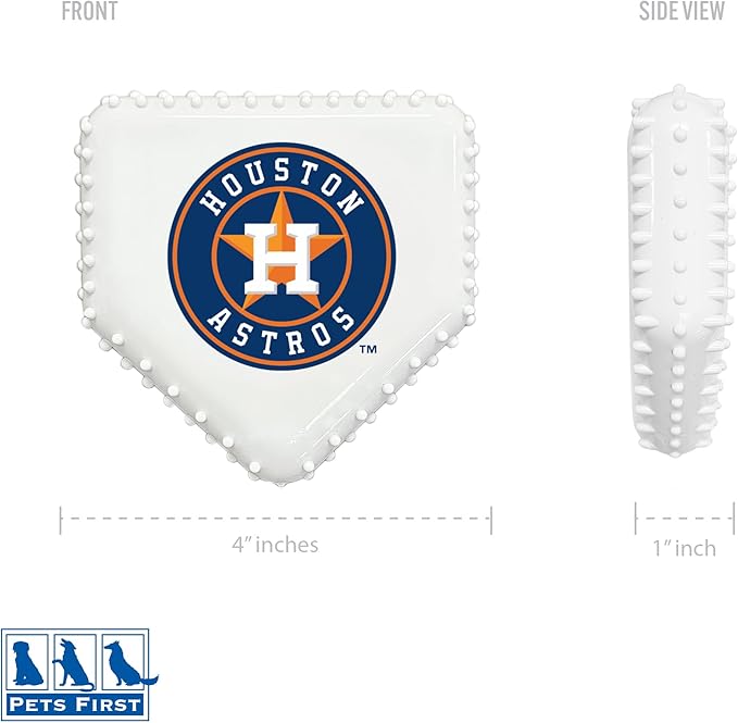 Pets First MLB Houston Astros Hard-Nylon Baseball Home Plate Dog Chew Toy, Interactive and Fun Dog CHEW Toy, Bacon Flavored, Strong Durable Chew Toy for Pets