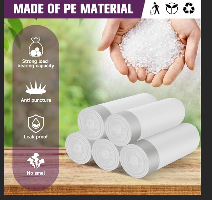 6-Gallon Trash Bags Drawstring Kitchen-Garbage-Bag - Heihaily 4 Rolls 80 Counts Recycled Unscented Office Plastic Can Liner Bathroom Transparent White For Outdoor Yard Waste Basket