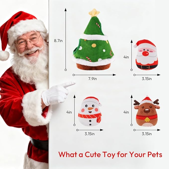 Christmas Dog Toys, Christmas Tree & Squeaky Santa Claus, Dog Christmas Plush Puzzle Chew Gifts