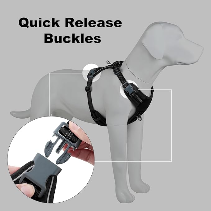 Plutus Pet No Pull Dog Harness, Release at Neck, Soft Padded, Reflective Adjustable Dog Vest Harness for Small, Medium, Large Dogs(Black, XS)