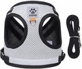Dog Harness and Leash Set-No Pull No Choke Step-in Pet Harness for All Weather Lightweight Adjustable Cat Harness Breathable Soft Mesh Puppy Vest with Hook & Loop Fastener Buckles D-Rings-Gray-XS