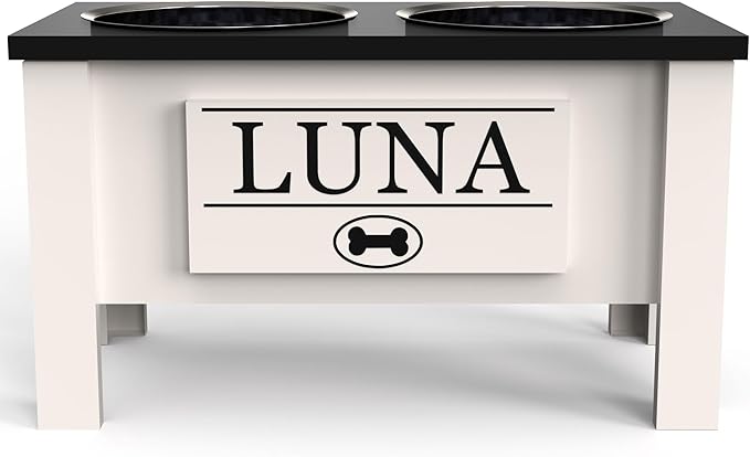 GTW Personalized Elevated Dog Bowl Stand for Large, Medium, Small, X-Small Dogs - Stainless Steel Food and Water Bowls - Raised Dog Dish with Internal Storage (Large, Black)