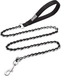 Chain Dog Leash Chew Proof Metal Leash for Medium Large Dogs, Chain Link Dog Anti Chew 5.2FT / 4FT Strong Anti Bite Comfortable Soft Padded Handle (Black, 5FT(30-80lb)