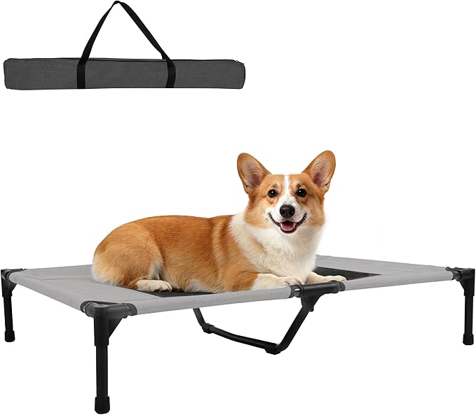 Dog Beds and Furniture, Raised Pet Cot for Medium and Large Dogs, Cooling Breathable Mesh, Durable Sturdy Frame, Washable Cover, Portable and Easy to Assemble Indoor/Outdoor Pet Bed, Grey, M