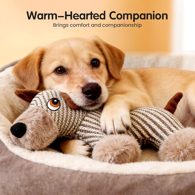 Drkicsy Linen Dog Toys for Aggressive Chewers, Durable Plush Dog Squeak Toys, Indestructible Dogs Chew Toy for Indoor Interactive Play (Light Brown)