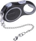 PupTeck Retractable Dog Leash with Chew Proof Chain, 360 Tangle-Free Pet Walking Leash, Heavy Duty up to 110lbs, 16ft Strong Nylon, One-Hand Brake Black