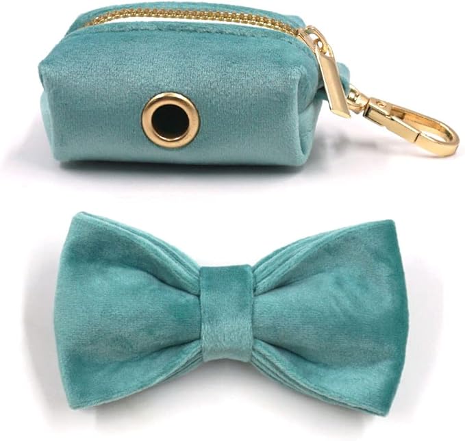 PETDURO Personalized Dog Collar Mint Green Soft Velvet for Large Medium Small Boy Girl Dogs - Custom Collar with Name Phone Number Engraved on Gold Metal Buckle - Add Leash Bow Set via Customize Now