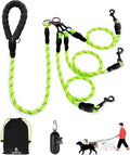 No Tangle 3 Dog Leash -Main Lead Rope with Padded Handle, Three Detachable Leash Splitters, Heavy-Duty Clip, 4.76ft for Walking, Running, Small, Medium, Large Dogs (Green)