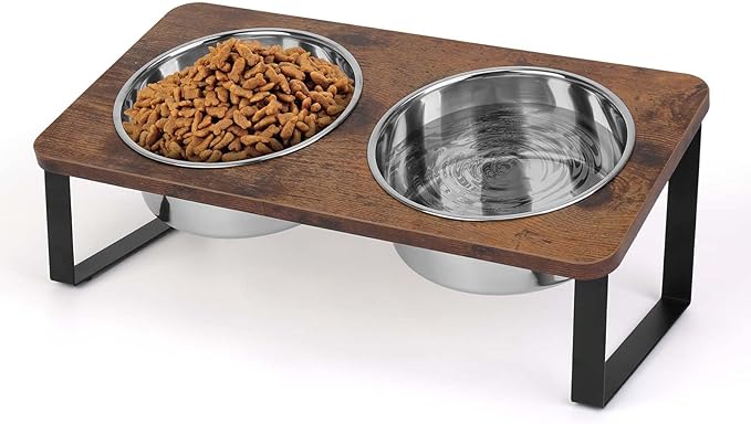 Yummy Sam 15° Tilted Raised Stainless Steel Dog Food and Water Bowl Set, Elevated Pet Bowls with Stand Double Food Feeding Dishes for Medium Dogs and Large Cats