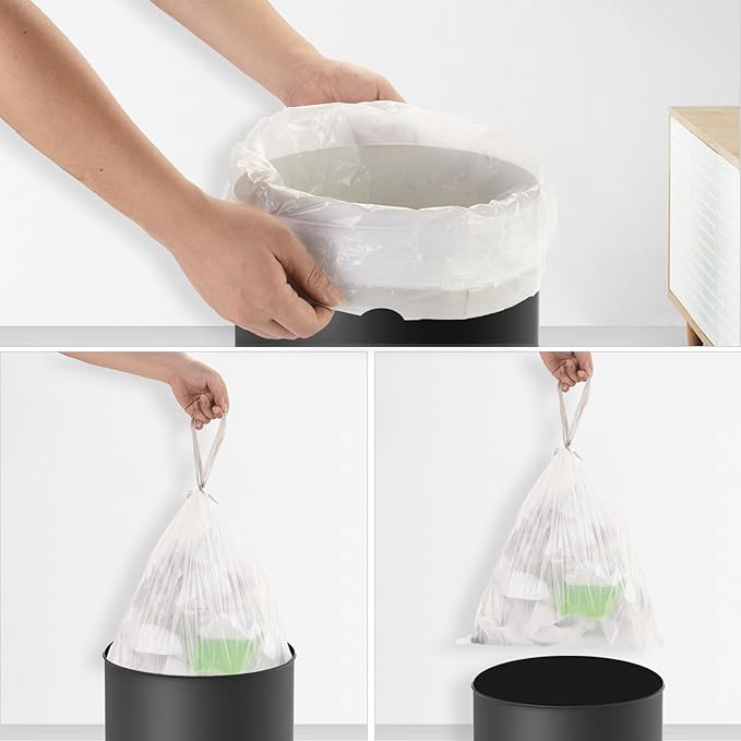 Small-Garbage-Bag 2-Gallon-Size Trash Bags Drawstring - Unscented Clear White Mini Bulk Drum Plastic Liners Recycling for Kitchen Office Bathroom Can Waste Basket, 5 Rolls, 120 Counts