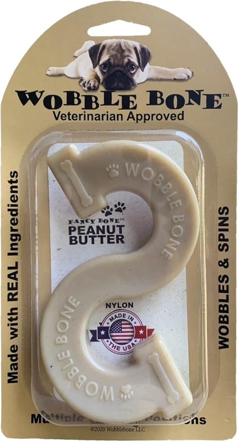 Wobble Peanut Butter Fancy Bone - Delicious & Fun Dog Peanut Butter Toy - Tough Long Lasting Dog Bones Made in USA- Small/Medium Sized Dogs Up to 30 LBS, 3” X 5”