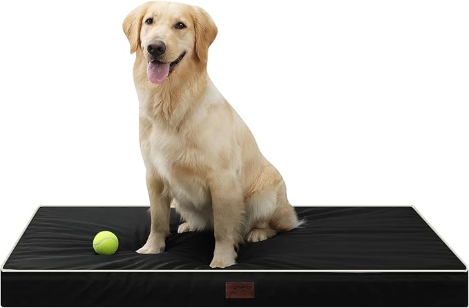 Dog Bed Mats for Large Big Dogs - Orthopedic Dog Pet Bed Thick Egg Foam Crate, Removable Washable Cover, Non-Slip Bottom Durable Dog Crate Bed Mat (Black, XXL(47''x29''x4''))