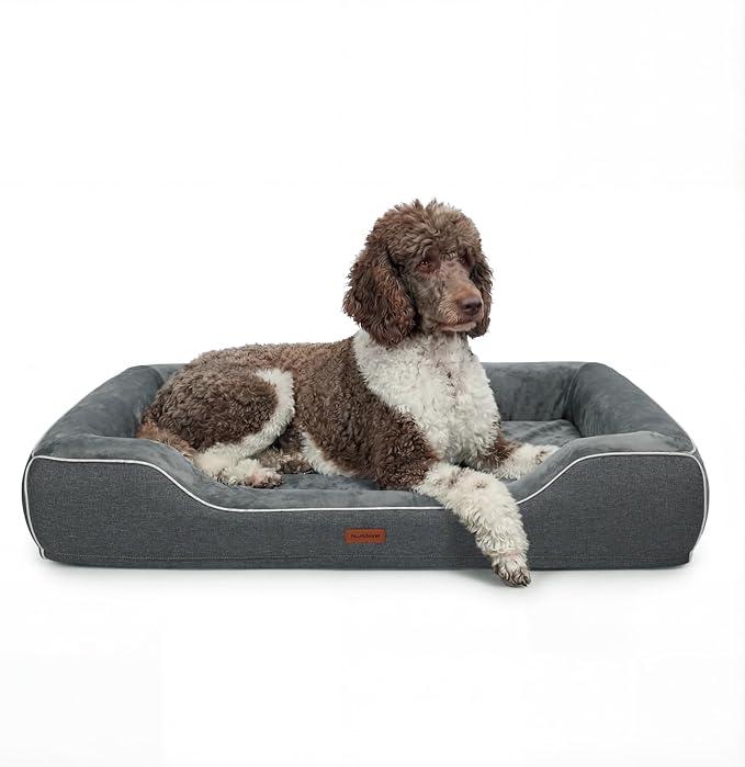42 Inch XL Orthopedic Dog Couch Bed for Large Dogs Up to 80 lbs,Cooling Gel Memory Foam + Egg Crate Foam,Waterproof Removable Washable Cover,4-Sided Bolster,Non-Slip Bottom,Dark Grey