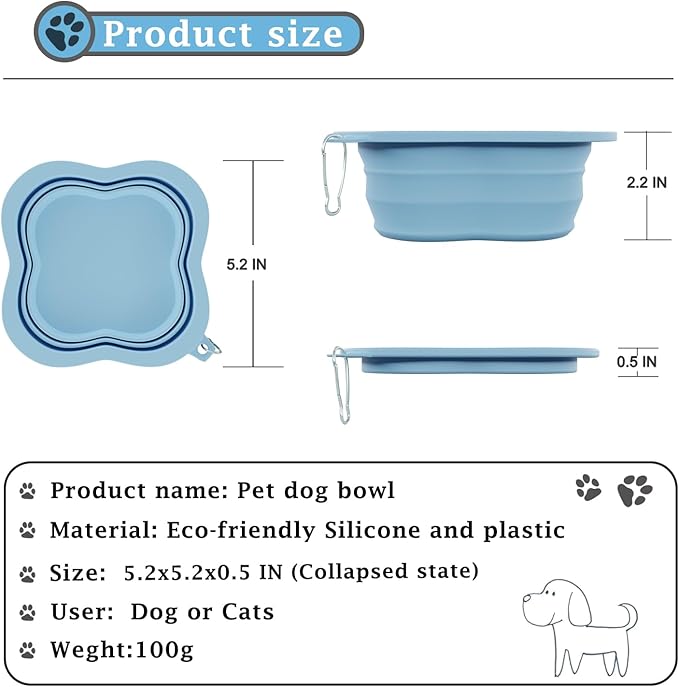 Dog Bowls Pet Collapsible Bowl Slow Feeder Outdoor, Dog Travel Bowls Portable Foldable Cat Water Dish Bowl for Pets Walking Parking Camping (Blue)