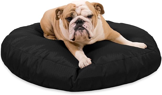 K9 Ballistics Tough Round Nesting Pillow Dog Bed - Removable Cover, Washable, Durable & Water Resistant Indoor/Outdoor Bed - Medium, Obsidian Black