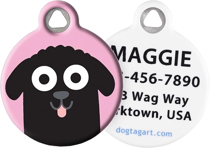Dog Tag Art Newfoundland Girl Personalized Pet ID Tag for Dogs, Silent Polymer Coated Nametag with Customized Identification Information - Large 1.25" Diameter