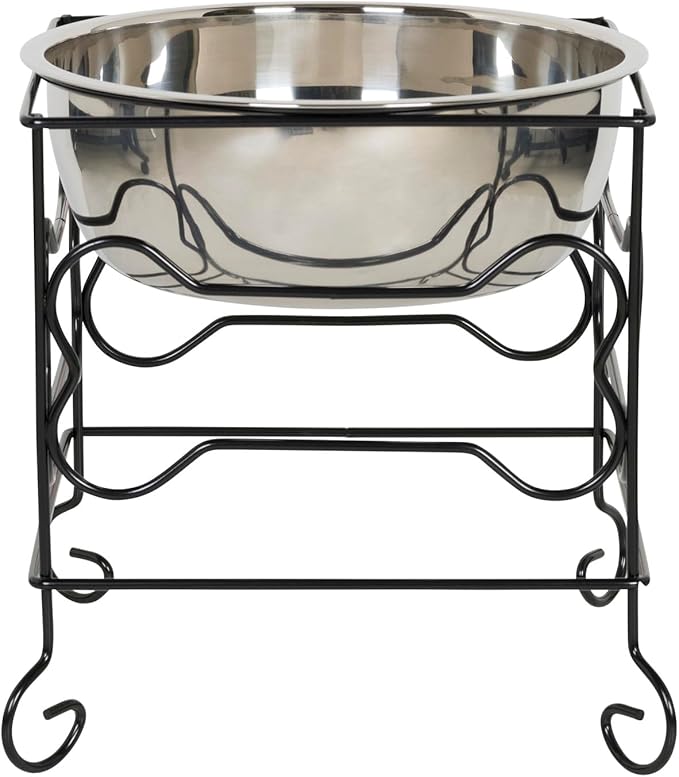 YML Elevated Stainless Steel Dog & Cat Bowl with Black Wrought Iron Stand, 10-Inch (10.75 Cups)