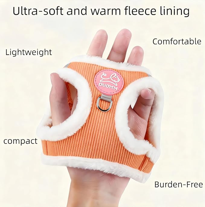 Dog Harness and Leash Set-No Pull No Choke Step-in Pet Harness for Cold Weather Lightweight Adjustable Cat Harness Warm Plush Puppy Vest with Hook & Loop Fastener Buckles D-Rings-Lightorange-M