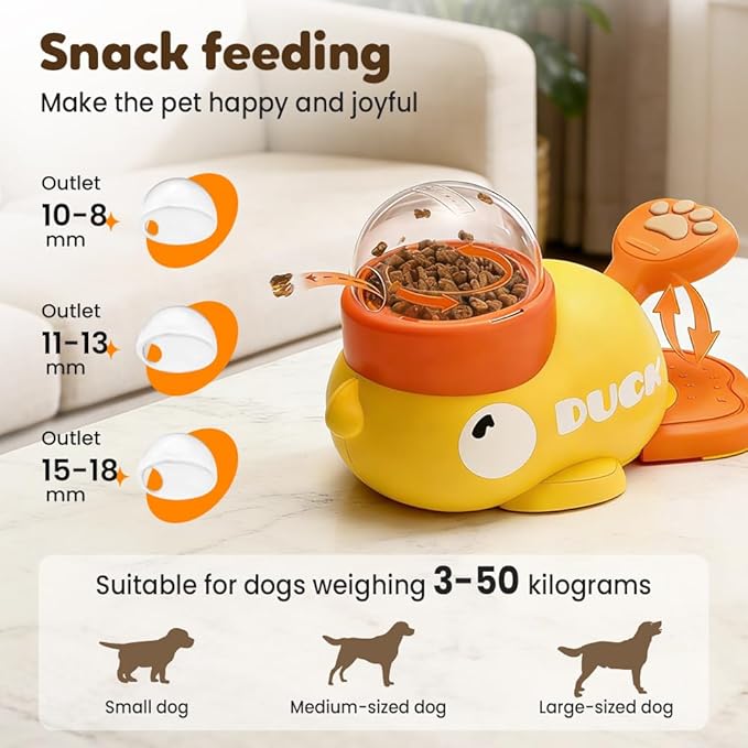 Dog Interactive Treat Dispenser, 2026 New Yellow Duck Cat Treat Dispenser, Interactive Dog Food Dispenser with Button, Dog Food Slow Treat Feeding Dispenser for Small & Large Cats Dogs (1)