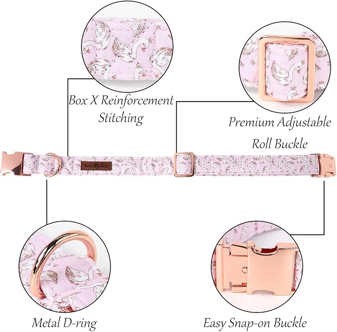 Lionet Paws Design Dogs Collar Cute Pink Flower Dog Collars for Girl Female Small Medium Dogs with Swan S
