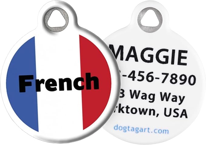 Dog Tag Art Personalized European Flags Pet ID Tags for Dogs and Cats, French Flag Color, Large